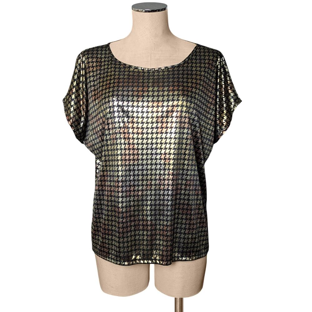 R&J Flashy Shine Disco Vintage 80's 90's Metallic Top L